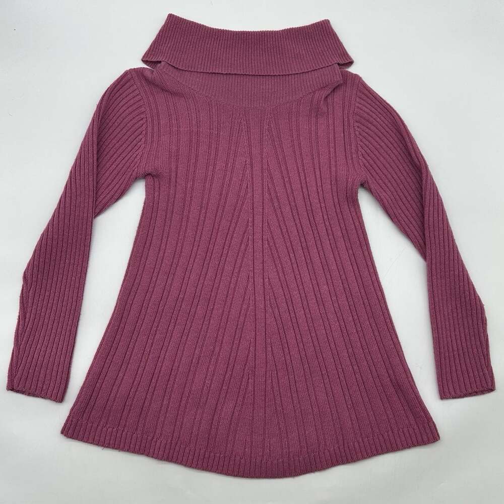 Soft Surroundings Size Medium Pink Thick Knit Cowl Neck Oversized Tunic Sweater